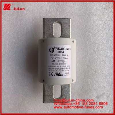 500VDC 200KA 500VAC 50KA AR Tubular Cerâmica Fuso Rápido Fuso RS309-MD 500A Para Veículos Elétricos E Sistemas de Bateria de Potência