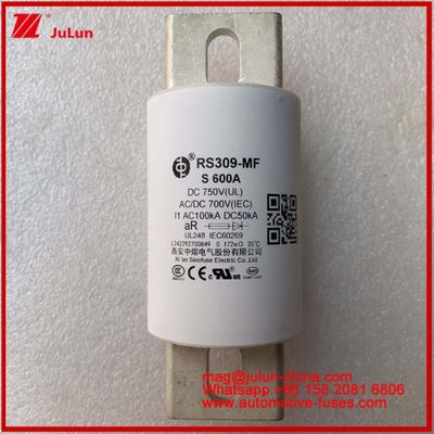 RS309-MF S 600A 750VDC Rodoviário Tubular Cerâmica Automóveis Dispositivos e Equipamentos 50KA Armazenamento de Energia E Sistemas de Potência Controladores de Conversão de Frequência Fuse Carregadores Veículo Elétrico