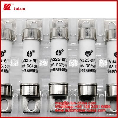 EV325-5FL 30A 750VDC Veículo Elétrico de Alta Classificação Choque Mecânico Tubular Fuso Cerâmico EV Ou HEV Estrutura Compacta de Corrente Bolteada Resistente a Vibrações Excelente Desempenho de CC