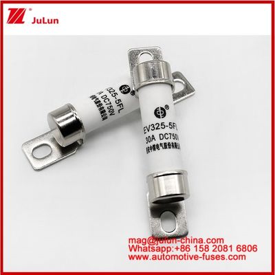 EV325-5FL 30A 750VDC Veículo Elétrico de Alta Classificação Choque Mecânico Tubular Fuso Cerâmico EV Ou HEV Estrutura Compacta de Corrente Bolteada Resistente a Vibrações Excelente Desempenho de CC