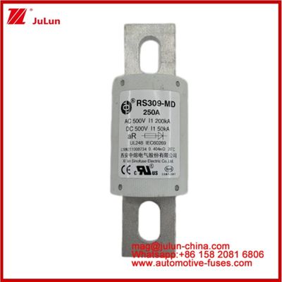 250A 500VAC Ev Fuse RS309-MD-200KA 500VDC 50KA AR Carêmico DC de desempenho Tubular Automóvel Bolto Stud-mount