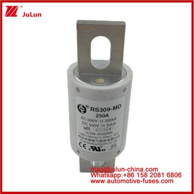 250A 500VAC Ev Fuse RS309-MD-200KA 500VDC 50KA AR Carêmico DC de desempenho Tubular Automóvel Bolto Stud-mount