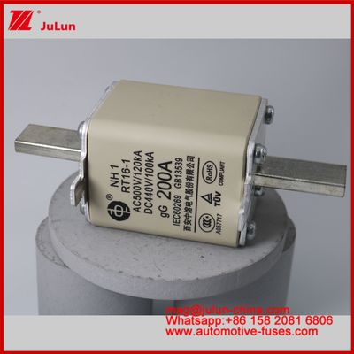 NH1 RT16-1 200A AC500V 120KA DC 440V 100KA Automóvel Cerâmica Auto Fuses Montar lâmina Para veículo EV / HEV Pequeno tamanho Alta proteção de curto-circuito de corrente nominal