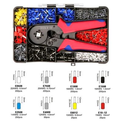 Conveniente versátil Mini Wire Ferrule Tubular Terminal Crimping Plier Kit 1200pcs Doméstico elétrico isolado