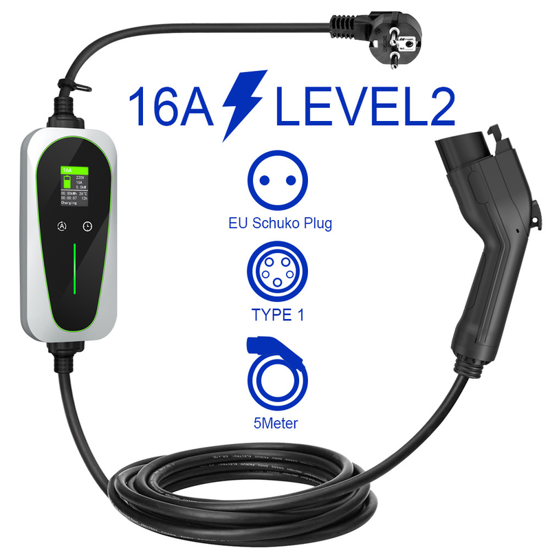 16A Tipo 1 Carregador de veículos elétricos EU Shucko Plug 700VDC Material metálico de plástico
