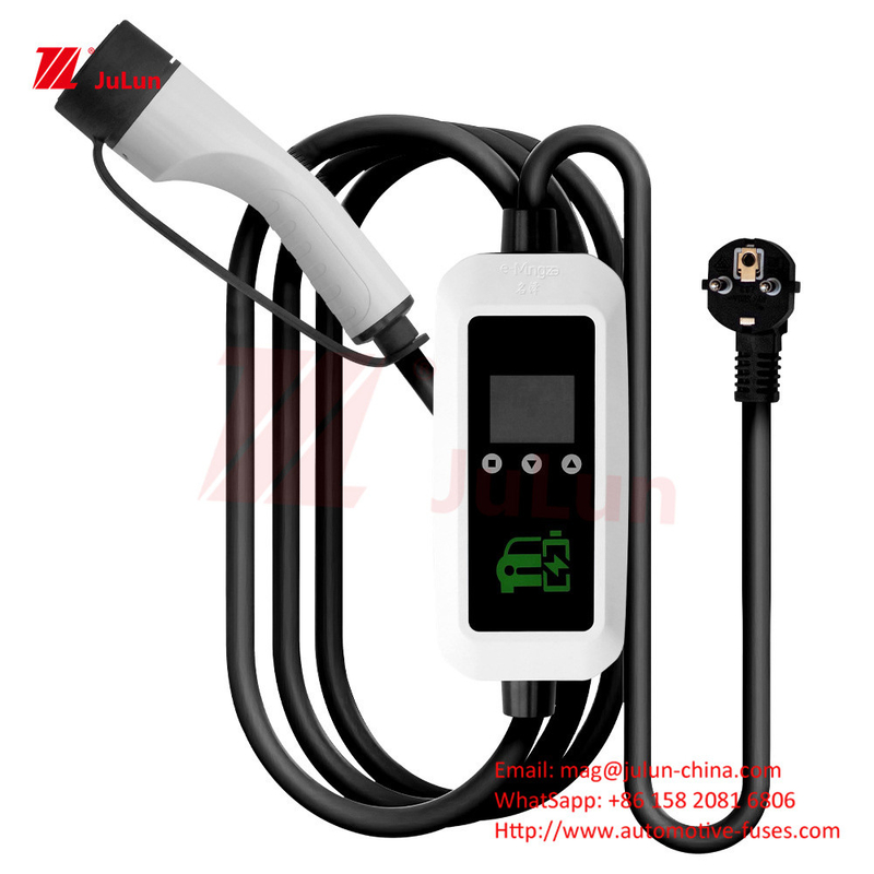 Novo canhão de carregamento de energia canhão de carregamento padrão europeu tipo 2 carregador de veículos elétricos de 7 kW carregador portátil de bordo