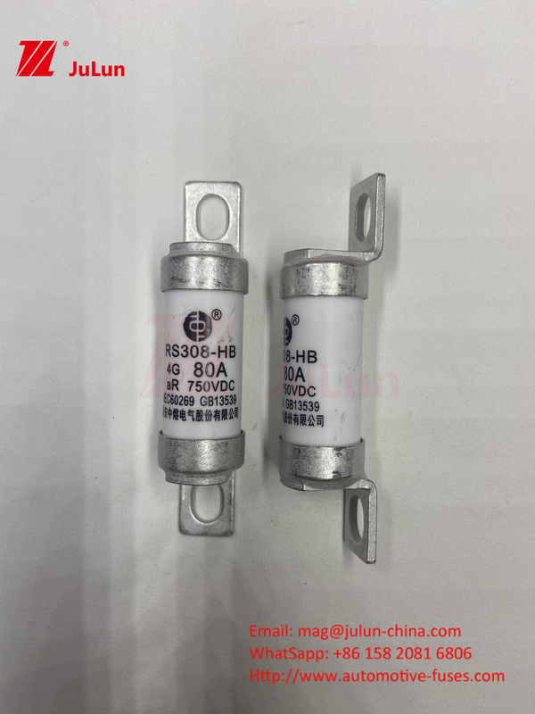 M6 Fusível EV com carregador cerâmico EV embolsado 750VDC Fusível Carga química e alta temperatura 40A 50A RS308