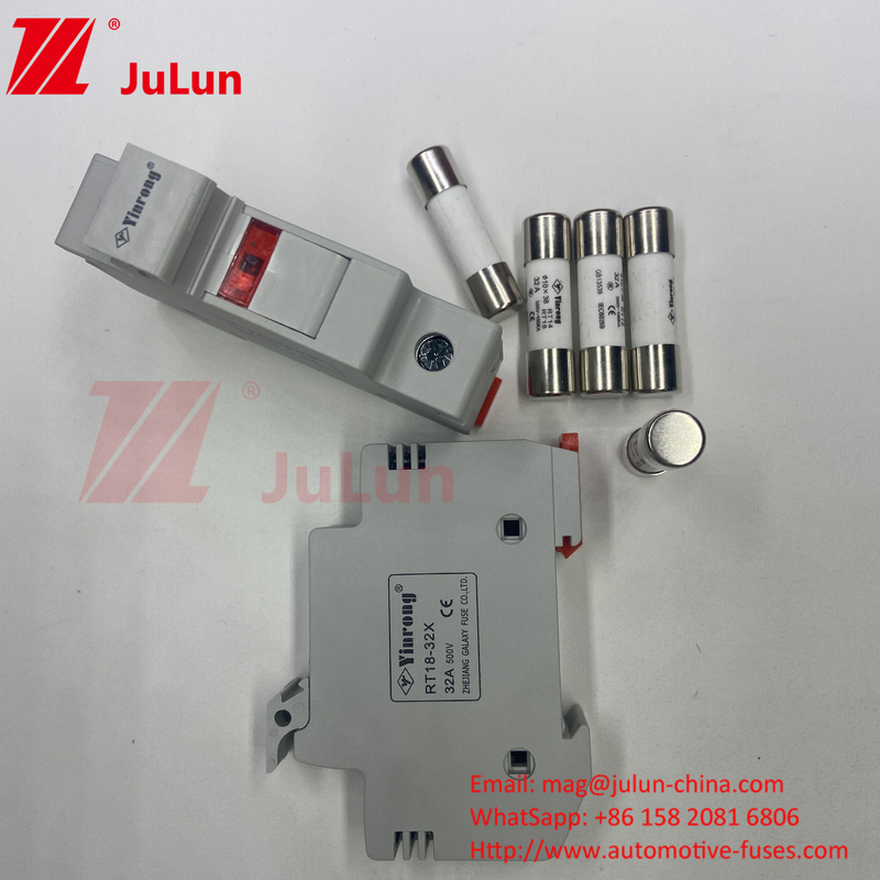 1000VDC 30kA Fusível solar fotovoltaico cerâmico 10*38 DC Energia solar fotovoltaica Base do fusível solar e fusível de 1000V 15A 20A 25A 30A 32A