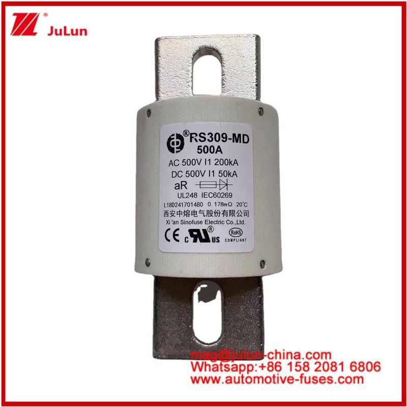 500VDC 200KA 500VAC 50KA AR Tubular Cerâmica Fuso Rápido Fuso RS309-MD 500A Para Veículos Elétricos E Sistemas de Bateria de Potência
