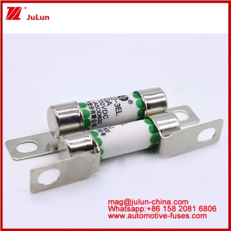 EV322 3EL 30A DC700V Fusível cerâmico tubular Fusível de veículo elétrico Estrutura de conexão de parafuso com excelente anti-vibração Choque anti-mecânico Carga anti-química Alta temperatura