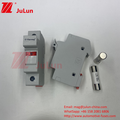 Fusível solar fotovoltaico com DIN Guia Portador de fusível para proteção fotovoltaica RT18-32 15A 20A 32A Portador de fusível com LED Indica