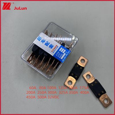 Fusível de veículo elétrico de cobre 32VDC Fusível pequeno 32V 48V 58V 80V 298 Série 40A 50A 60A 80A 100A 150A 200A 250A 300A 350A 400A 450A 500A Parafusão em fusível automático MEGA