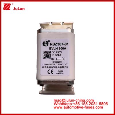 RSZ307-01 EVLH 500A 750VDC FUSE 50KA Quadrado Cerâmica Carregadores Automotivos Veículos Elétricos Dispositivos e Equipamentos Pequeno Tamanho Baixa Fusão I2t Valor Alta Capacidade de Quebra Energia