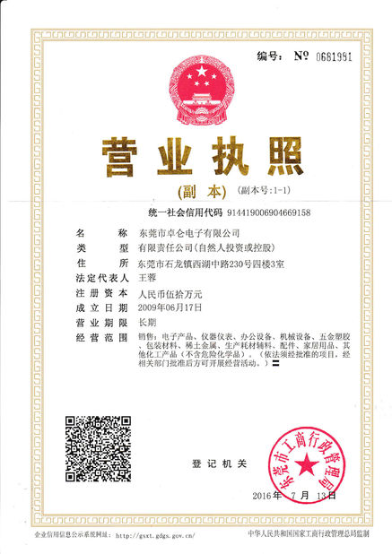 China Dongguan ZhuoQi Electronics Co., LTD Certificações